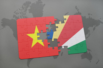 puzzle with the national flag of vietnam and seychelles on a world map