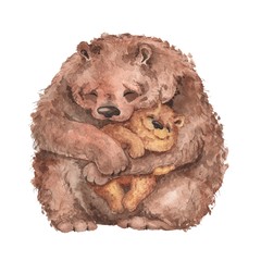 Obraz premium Mama bear and baby bear. Watercolor illustration. Handmade drawing.