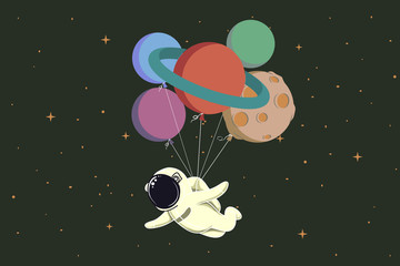 spaceman flying with balloons like a planets © Galacticus