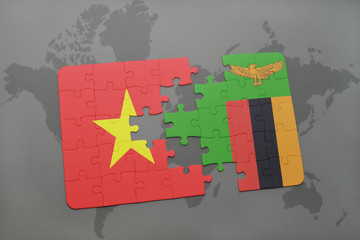 puzzle with the national flag of vietnam and zambia on a world map