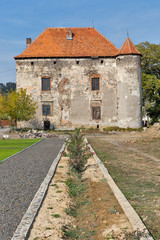 Fototapeta na wymiar Abandoned medieval castle Saint Miklosh, Chinadievo, Western Ukraine.