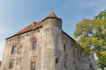 Abandoned medieval castle Saint Miklosh, Chinadievo, Western Ukraine.