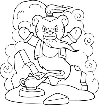 Cartoon genie teddy bear came out of the lamp
