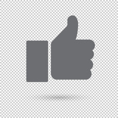 Thumb up vector icon on transparency background with shadow