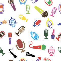 Set of karaoke related labels, badges and design elements. Karaoke club emblems. Microphones isolated on white background. Vector illustration.