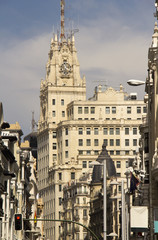 Large office buildings in downtown Madrid, Spain