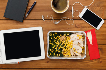 Healthy food - vegetable and meat snack at workplace