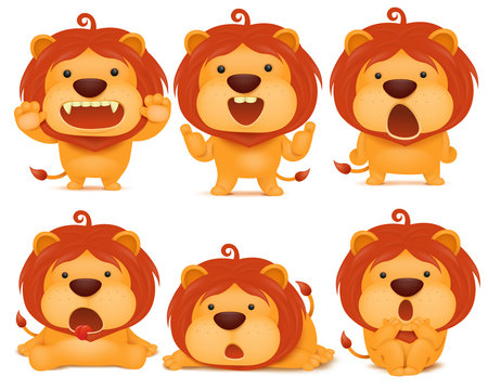 set of emoji lion cat cartoon character