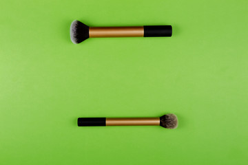 Two make up brushes on greenery background