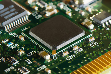 Macro shot of integrated circuit - many uses in the electronics industry.