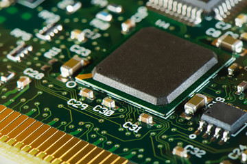 Macro shot of integrated circuit - many uses in the electronics industry.