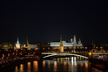 kremlin, moscow, night, river, bridge