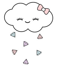 cute cartoon cloud drops colorful diamonds vector illustration