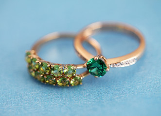 Elegant jewelry rings with gem stone emerald