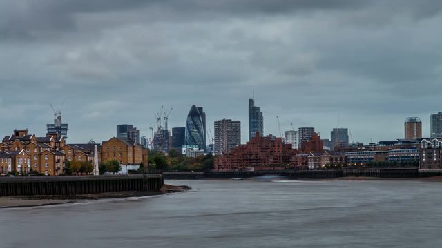 Timelapse of Pageant Steps, Free Trade Wharf, 30 St. Mary Axe (the Gherkin) and River Thames , London, UK