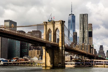 Photo sur Plexiglas Brooklyn Bridge Pont de Brooklyn et Manhattan Skyline