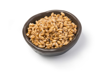  food in a brown ceramic bowl isolated