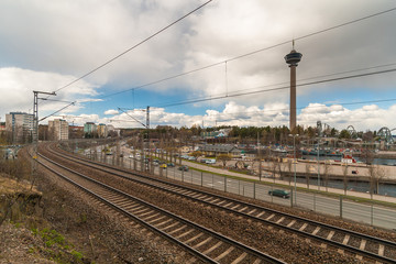 Fototapeta na wymiar Railway line in Tampere, Finland