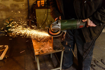 Cutting metal grinding machine, spark.