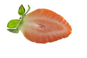 Half a strawberry on a white background
