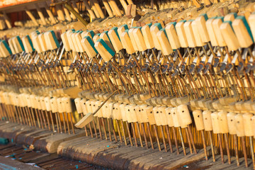 Fototapeta premium mechanics inside of the old piano. closeup.