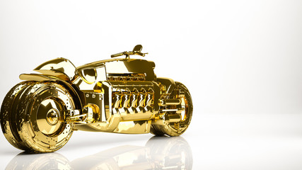 golden 3d rendering of a futuristic motor inside a studio