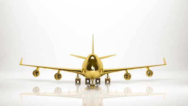 Golden 3d Rendering Of A Airplane Inside A Studio