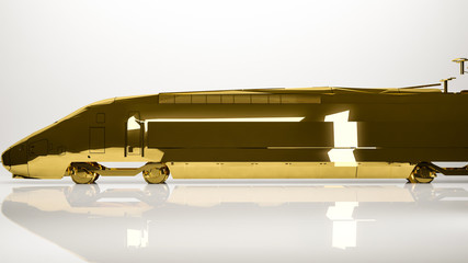 golden 3d rendering of a car inside a studio