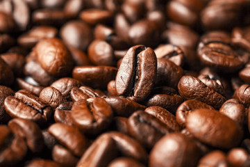 Coffee beans, close-up, black background