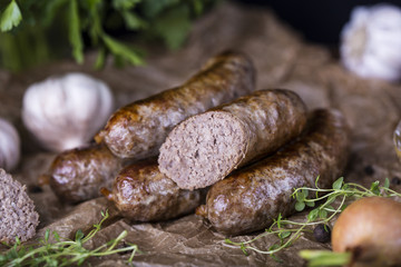 Homemade sausage of beef and venison