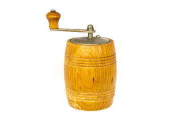 Vintage wood pepper mill isolated on white