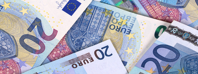 Euro Money Banknotes Different denominations abstract background.