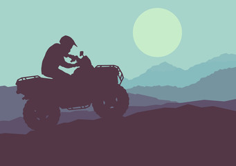 All terrain vehicle driver landscape with trees outdoor activity vector