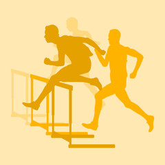 Hurdle race man jumping over obstacle retro color vector