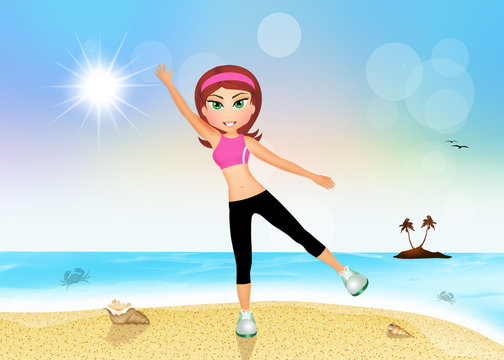 fitness on the beach in summer