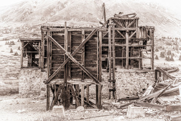 ruins of gold mine in Rocky Mountains