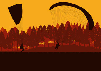 Paragliding jump landscape vector background for poster