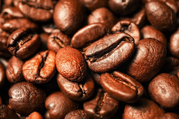 Coffee beans, close-up, black background