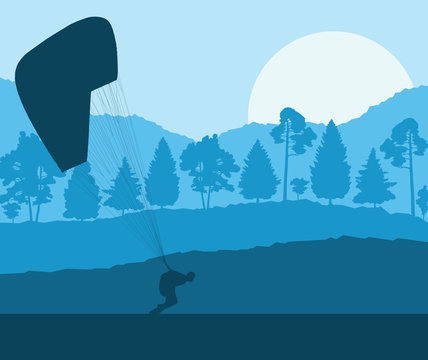 Paragliding jump landscape vector background for poster