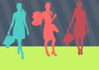 Woman with shopping bags standing happy vector