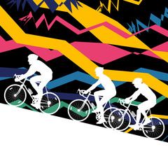 Sport road bike riders bicycle silhouette in abstract mosaic background illustration