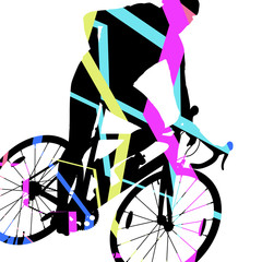 Sport road bike riders bicycle silhouette in abstract mosaic background illustration