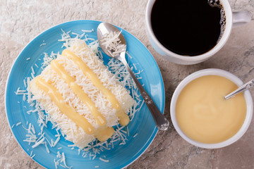 Brazilian traditional dessert: sweet couscous (tapioca) pudding (cuscuz doce)