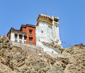 Namgyal Tsemo Gompa (Castle at Tsemo) against the background of blue sky - Tibet, Leh district,...
