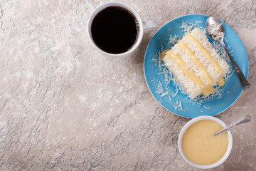 Brazilian traditional dessert: sweet couscous (tapioca) pudding (cuscuz doce)