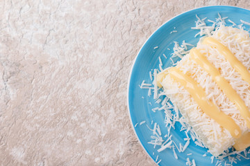 Brazilian traditional dessert: sweet couscous (tapioca) pudding (cuscuz doce)