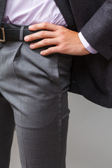 Details of classic clothes on a man close-up