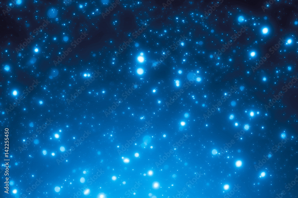 Poster abstract bokeh or glitter lights on blue background. circles and defocused particles. design templat