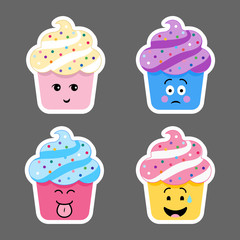 Set of cupcake emojis icons