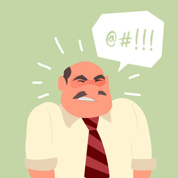 Busy angry stressful office worker character. Vector flat cartoon illustration